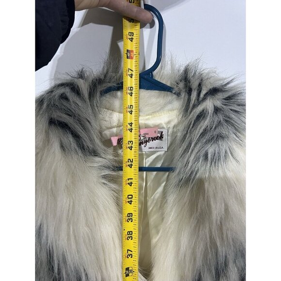 Vintage Donnybrook Faux Fur Long Coat White Gray Striped Plush Elegant Size 12 - Picture 7 of 10